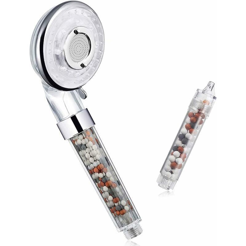 Pommeau Douche, Pommeau Douche Anti Calcaire à Ion Négatif et Chlore Double Filtre,avec Système de Filtration et 3 Modes de Douche, Douche à Main
