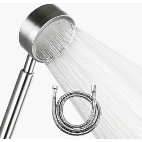 Pommeau Douche Pression Acier Inox 304 et Flexible Douche 1.5m,Pommeau Douche Economiseur d'eau,Douchette Douche salle de bain (Douchette+ 1,5mTuyau)