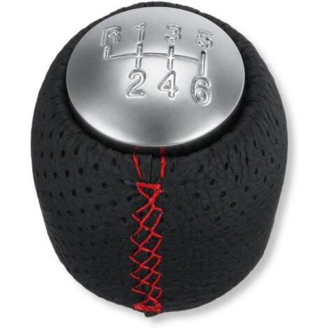 Pommeau levier de vitesse manuel 6 vitesses et marche arrière de rechange compatible avec Alfa Romeo 159 Spider Brera satiné en cuir PU et coutures rouges-Fei Yu