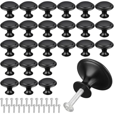 Pomo de cajón negro mate, paquete de 25 manijas redondas de acero inoxidable negro, manijas de cajón, perilla de cajón con tornillo de instalación de aleación para gabinete, cajón, aparador, cocina