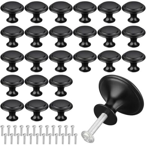 Pomo de cajón negro mate, paquete de 25 manijas redondas de acero inoxidable negro, manijas de cajón, perilla de cajón con tornillo de instalación de aleación para gabinete, cajón, aparador, cocina