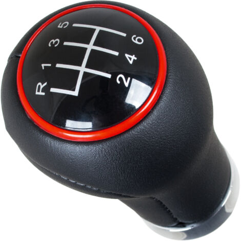 Pomo de cambio de marchas Audi Seat Skoda VW NEGRO + ANILLO ROJO + CROMADO 6 VELOCIDADES