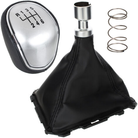 Pomo de cambio de marchas Ford Focus Mk3 11-14 CUERO ECOL脫GICO NEGRO + PLATA + fuelle con marco 6 VELOCIDADES
