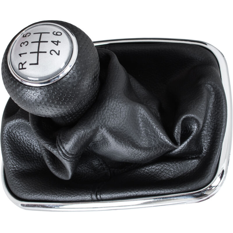 Pomo de cambio de marchas + fuelle PLATEADO VW Golf IV 97-03 con marco CROMADO 6 VELOCIDADES AGUJERO 12MM