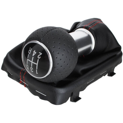 Pomo de cambio de marchas negro Audi A3 I 8L 96-03 + polainas negras con anillo cromado de rosca roja, marcha atr谩s de 5 velocidades en la parte inferior