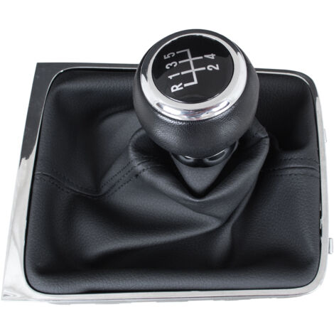 Pomo de cambio de marchas NEGRO VW Passat B6 05-10 + fuelle NEGRO con marco CROMADO 5 VELOCIDADES