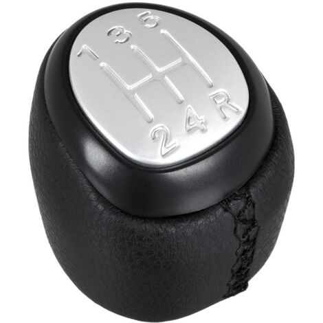 Pomo de cambio de marchas Saab 9-3 03-12 CUERO PU NEGRO + HILO NEGRO + PLATA 5 VELOCIDADES