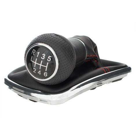 Pomo de cambio de marchas VW Golf IV 97-03 + funda con rosca ROJA y marco CROMADO 6 VELOCIDADES AGUJERO DE 12 MM
