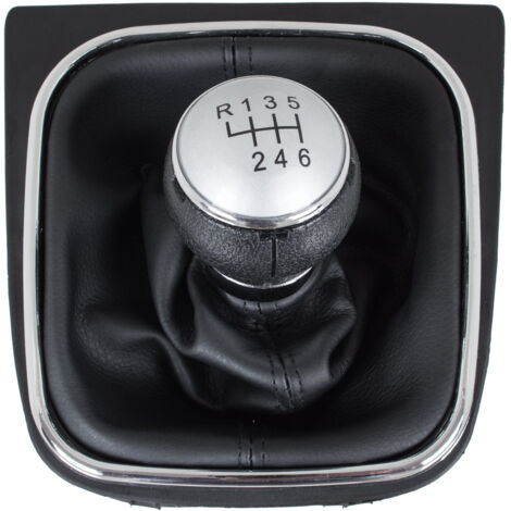 Pomo de cambio de marchas VW Touran 09-12 PLATA + NEGRO con marco CROMADO 6 VELOCIDADES