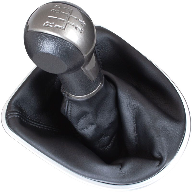 Pomo de cambio + fuelle para Seat Le贸n II 2005- NEGRO-BEIGE con marco CROMADO 5 VELOCIDADES