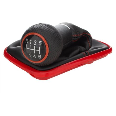 Pomo de cambio VW Golf IV 97-06 + FUNDA CON MARCO ROJO 6 VELOCIDADES 12 MM