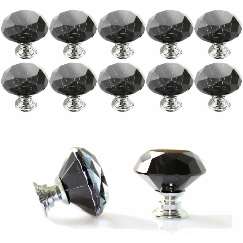 

Pomo de Cristal - 10 Piezas 40 MM (Negro)Tirador Cajones Puerta Mueble Cocina Pomo de Cristal con Tornillo para Casa Oficina Pecho Gabinete Cajón