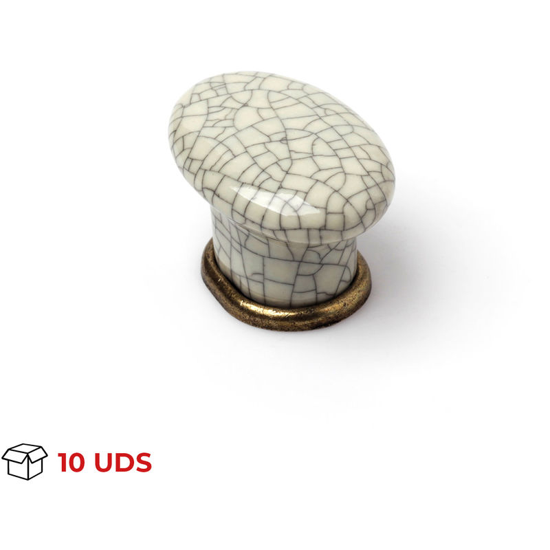 

Caja con 10 pomos de estilo clásico porcelana, fabricado en porcelana, con acabado cuero viejo - craquelé y 41 mm de