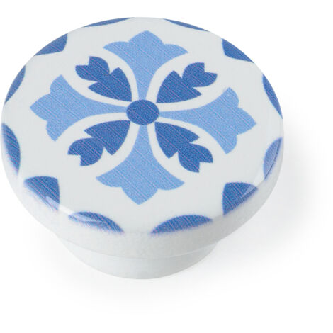Pomo de madera con acabado azul, dimensiones: 38x38x22mm Ø: 38 mm -