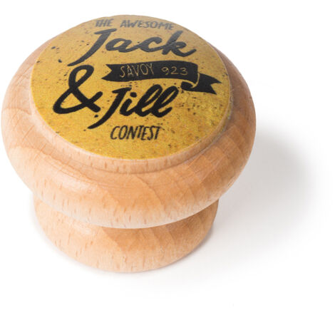 Pomo de madera con acabado con ilust. retro, dimensiones: 38x38x30mm Ø: 38mm -