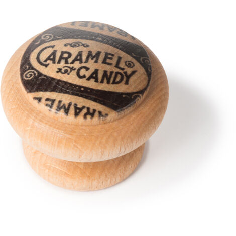 Pomo de madera con acabado con ilust. retro, dimensiones:38x38x30mm Ø:38mm -