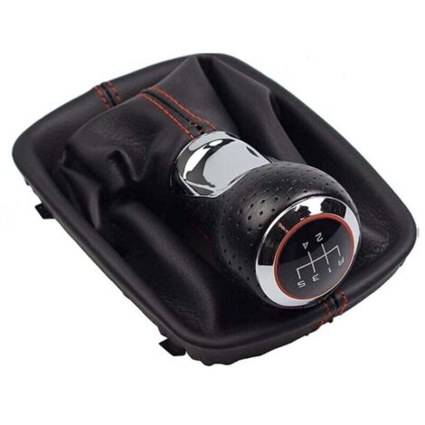 Pomo de palanca de cambios AIPERQ de cuero con funda para maletero, 5 velocidades, para Audi A4 B6 8E 2000-2004 A6 C5 4B 1997-2005 (R-5 velocidades)
