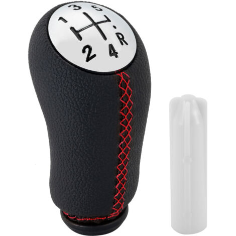 Pomo de palanca de cambios de cuero de 5 velocidades compatible con Renault Clio III 2005-2009 (Rojo)