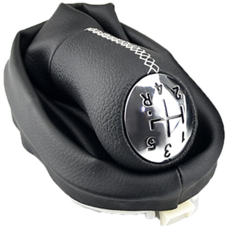 Pomo de palanca de cambios de cuero para Renault Megane (con costuras blancas y funda antipolvo)