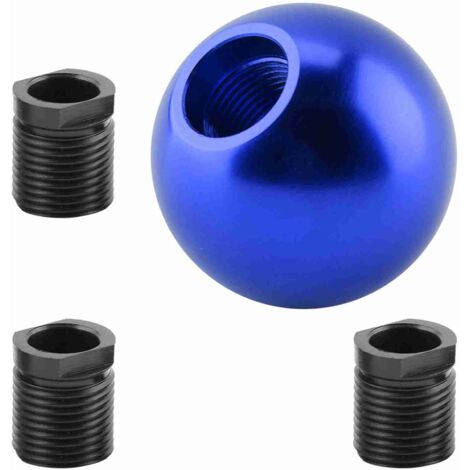 Pomo de palanca de cambios manual: bola metálica azul ergonómica con adaptadores universales (8, 10, 12 mm).