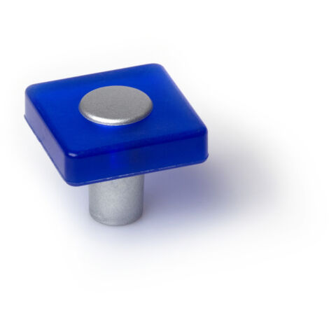 Pomo de plástico con acabado azul, dimensiones: 30x30x26mm -