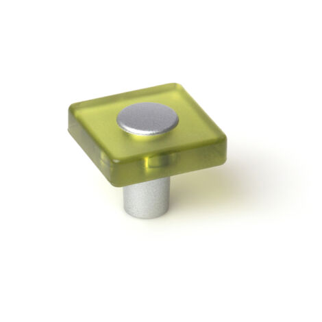 Pomo de plástico con acabado verde, dimensiones: 30x30x26mm -
