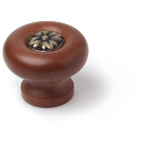 Pomo en madera con acabado nogal, dimensiones: 38x38x31 mm, Ø: 40mm -