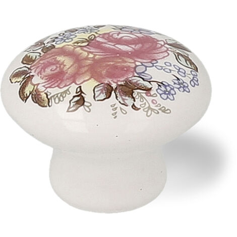 Pomo en porcelana rosa, dimensiones: 31x31x23mm, Ø: 30mm -