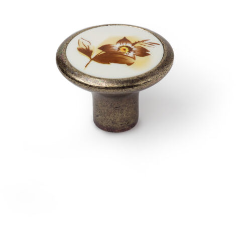 Pomo en zamak con acabado flor marrón, dimensiones: 35x35x27mm, Ø: 35mm -