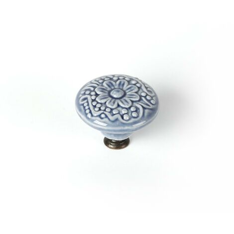 Pomo para mueble redondo de porcelana azul brillo Al.27 x An.44 x P.44 mm REI