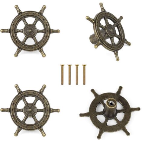 Pomo para muebles, 4 pomos vintage para cajón (forma de timón), 53,4 mm