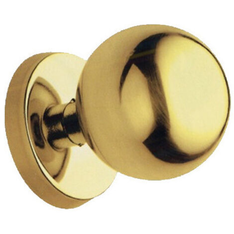 Pomolo esférico para puerta – A.740 – Latón pulido Ø70 mm con roseta Ø60 mm