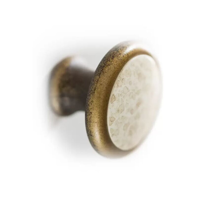 Image of Pomolo rotondo effetto bronzo con placca maculata 35x26mm - 026E Fungo - Effetto bronzo