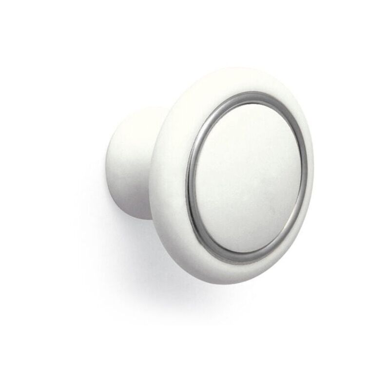 Polideas - Pomolo tondo bianco con anello cromo 35x26mm- 026 Ring