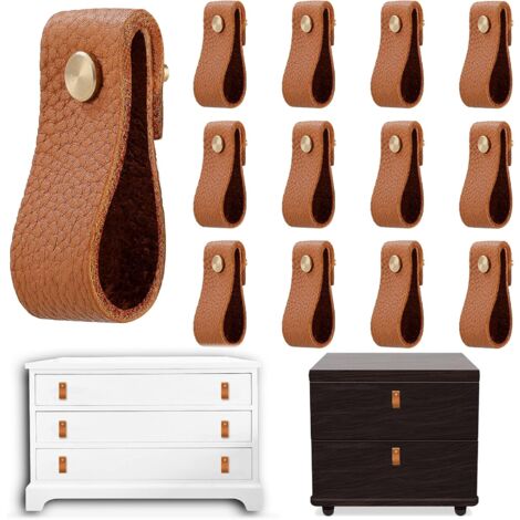 Pomos de cuero para gabinetes, tiradores de cuero para cajones, cuero