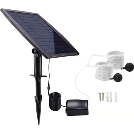 Pompa ad aria solare, pompa ad aria con ossigenatore solare, 3 modalità di funzionamento per laghetto esterno, laghetto per pesci, pompa per ossigeno per acqua da giardino, nera
