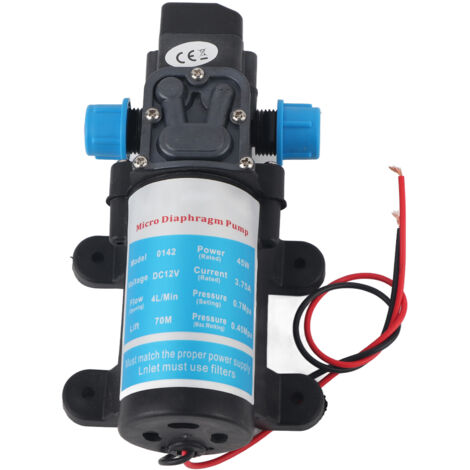 Pompa dell'acqua autoadescante con micro-membrana, DC 12V 45W, silenziosa, portata 4 l/min, nera