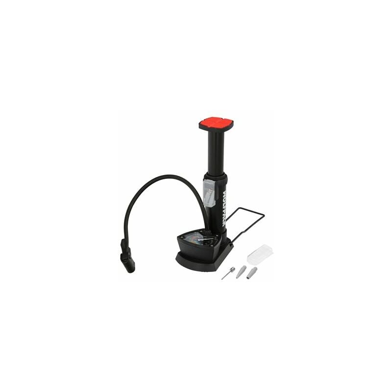 Image of Pompa di gonfiaggio a pedale con pedale e manometro da 6 bar. Valvole SCHRADER e PRESTA con adattatori. Base in plastica