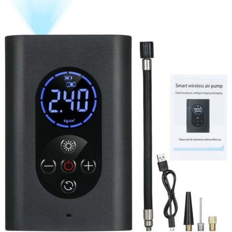 Pompa di gonfiaggio portatile per compressore d'aria elettrico da 150 psi con USB, manometro a LED, batteria ricaricabile da 4000 mAh e power bank con spegnimento automatico