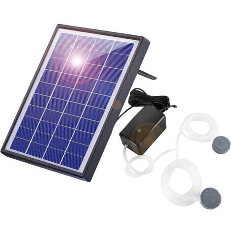 Pompa di ossigeno solare da 6W per acquario, aeratore d'aria con tubo flessibile e 2 pietre porose per giardino, piscina e laghetto esterno.