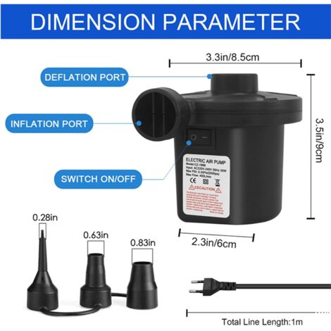 Pompa elettrica per aria, gonfiatore per materassi gonfiabili, gonfiatore 220V AC/150W, pompa per materassi gonfiabili con 3 ugelli per aria per materassi ad aria, piscina per bambini, anello per nuot
