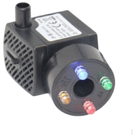 Pompa per acquario con 4 luci LED multicolori. Mini pompa per acqua, 300 l/h, resistente al bruciatore a secco (48 ore). Pompa per acquari, laghetti, fontane e giardini. Funzionamento silenzioso. Cavo