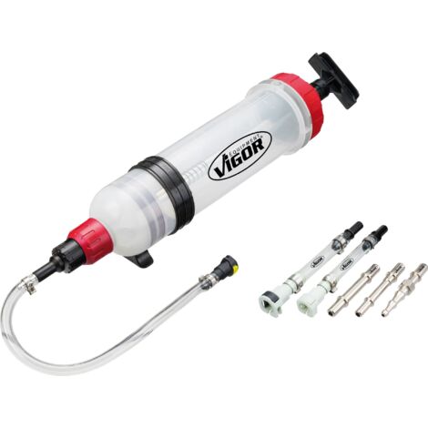 Pompa per vuoto ViGOR V4201  inclusi cinque adattatori, capacità: 1,5 litri  pompa per vuoto manuale per l'estrazione e il riempimento di liquidi per veicoli".