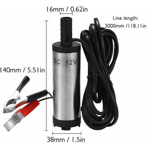 Pompa sommergibile elettrica argento DC 12V, pompe sommergibili in acciaio inossidabile per acqua, olio, cherosene, 12 l/min, strumento di rifornimento