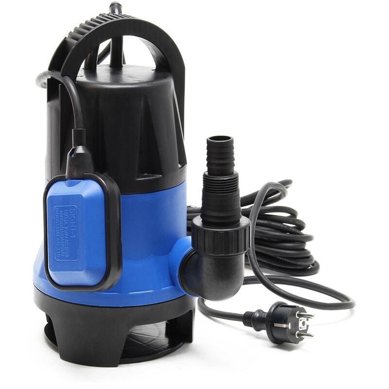 Pompe électrique pour eaux sales – Submersible – 1100 w / 15000 l/h – Refoulement max. 9 m – avec Flotteur – Particules jusqu'à ø 35 mm – Arrosage
