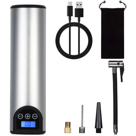 Pompe à air 12 V 150 PSI, gonfleur de pneus portable, compresseur d'air rechargeable 2000 mAh avec manomètre, éclairage LED, arrêt automatique pour pneus de voiture, vélo, moto et ballon (argenté)