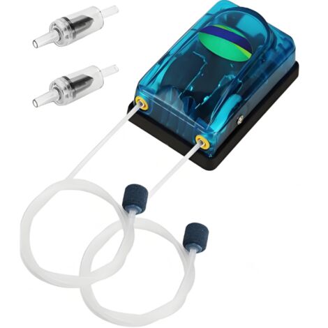 Pompe à Air Aquarium Silencieuse Double Sortie - 2 x 4 L/min, 5W - Avec Pierres à Bulles et Clapets Anti-Retour