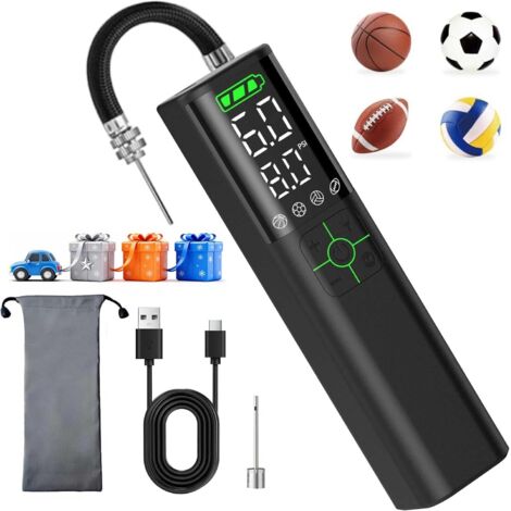 Pompe À Air Électrique - 15 PSI - Batterie 2000 mAh - Affichage LCD - Arrêt Automatique - Pour Ballons De Sport - 2 Aiguilles - 1 Pièce