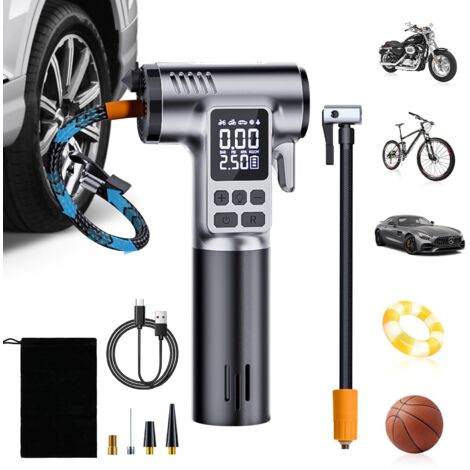 Pompe à Air Électrique 150 PSI - Compresseur Portable avec Écran LCD, 5 Modes, Arrêt Automatique, Batterie 4000mAh, Lampe de Détresse LED, Marteau de Secours & USB-C - Pour Voiture, Moto, Vélo, Ballon