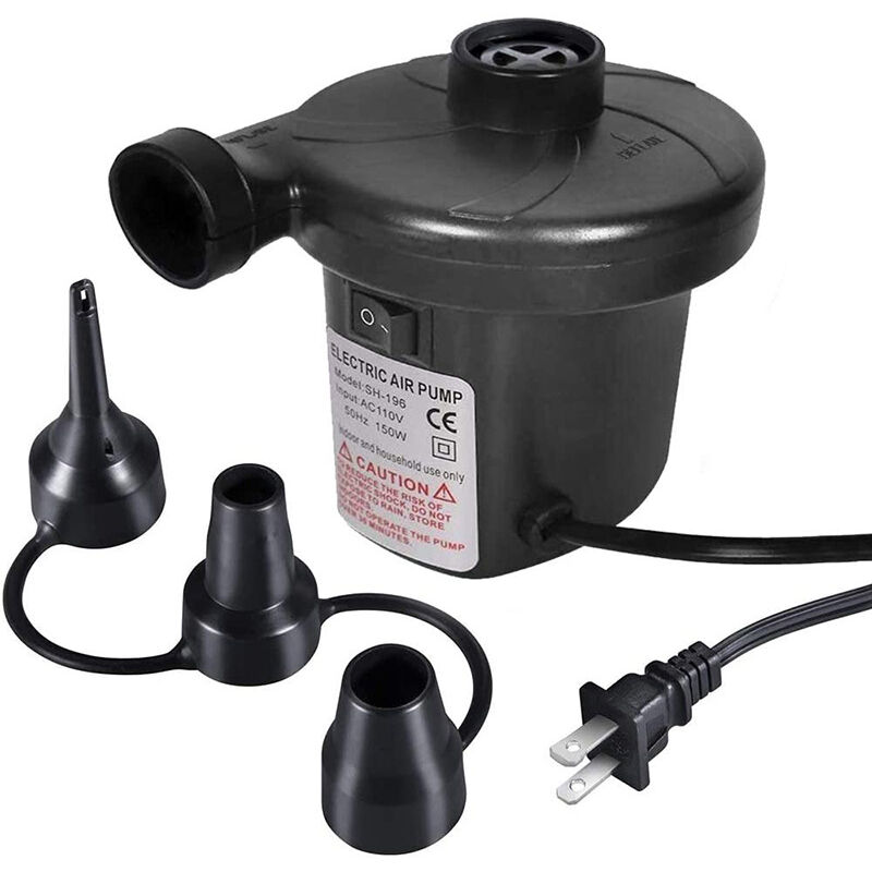 Pompe à air électrique avec 3 buses, 110 V AC/12 V DC, pompe de gonflage/dégonflage parfaite portable à remplissage rapide, adaptée pour le camping